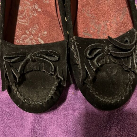 NWOT LEI size 9 black suede slip on flats with studs stars and tassel trim - Picture 11 of 12